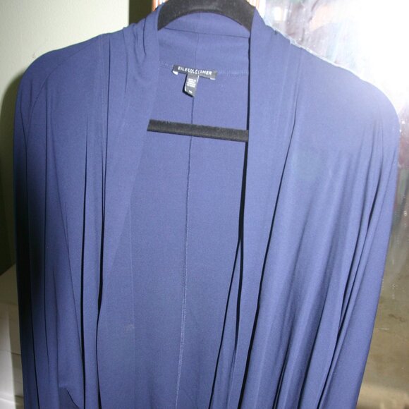 Eileen Fisher Woman 2X 100% Navy Silk Knit Lightweight Jacket - Picture 1 of 5